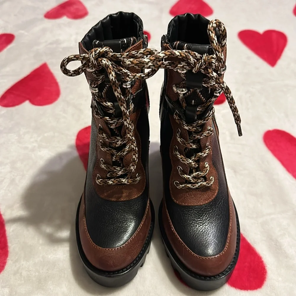 NEW Antonio Melani Penn Leather And Fabric Lug Sole Booties